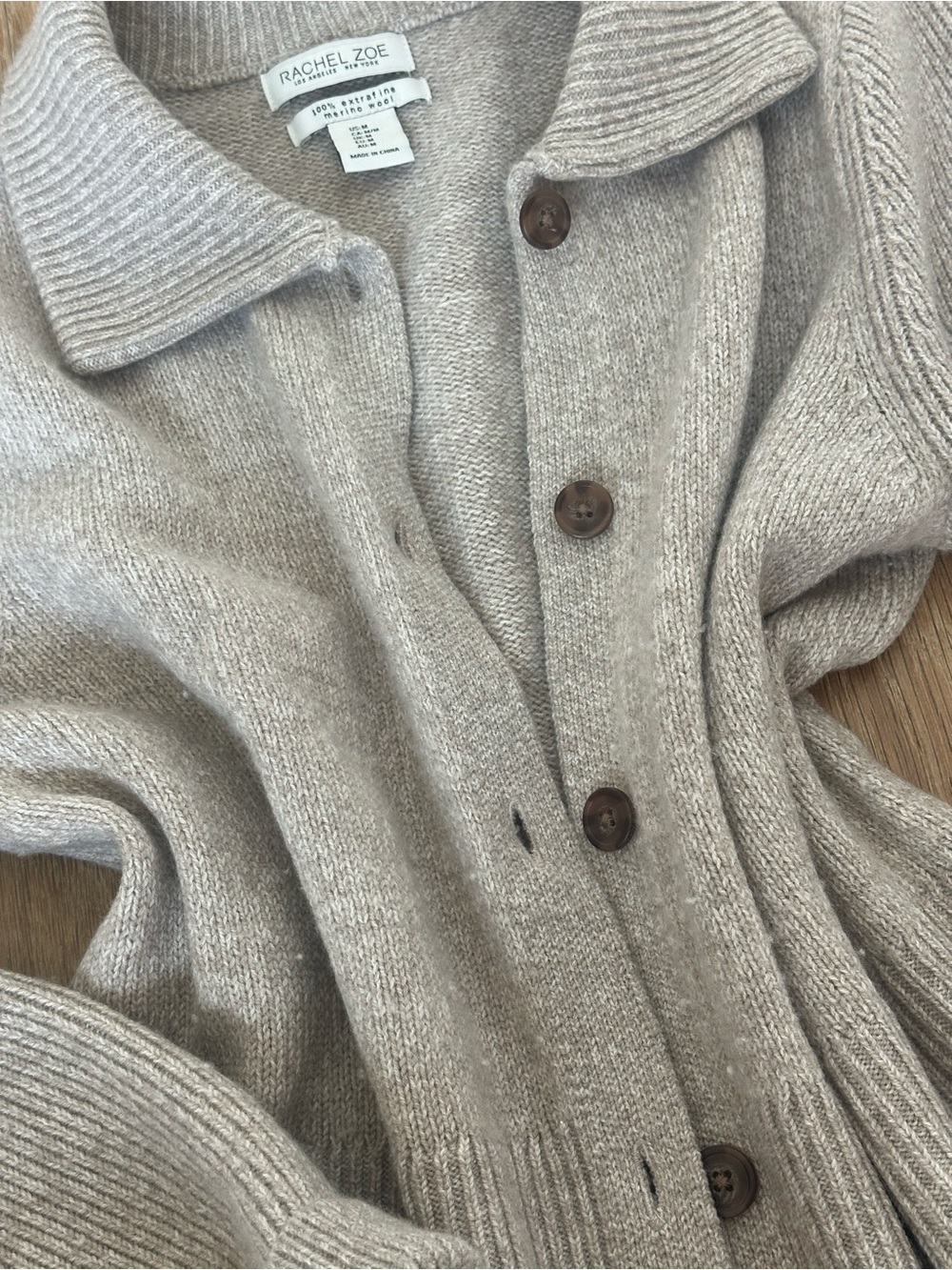 100% Merino Wool cream/tan cardigan sweater